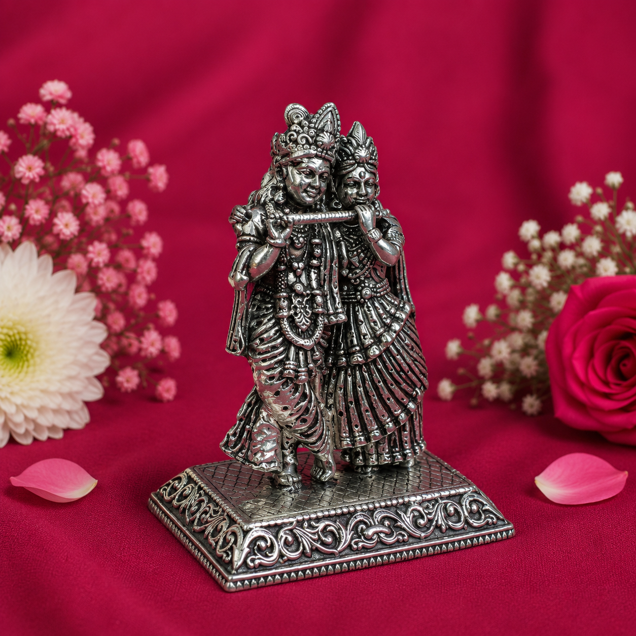 Divine Radha Krishna Idol – 925 Sterling Silver – OYA by Gemkara view 3