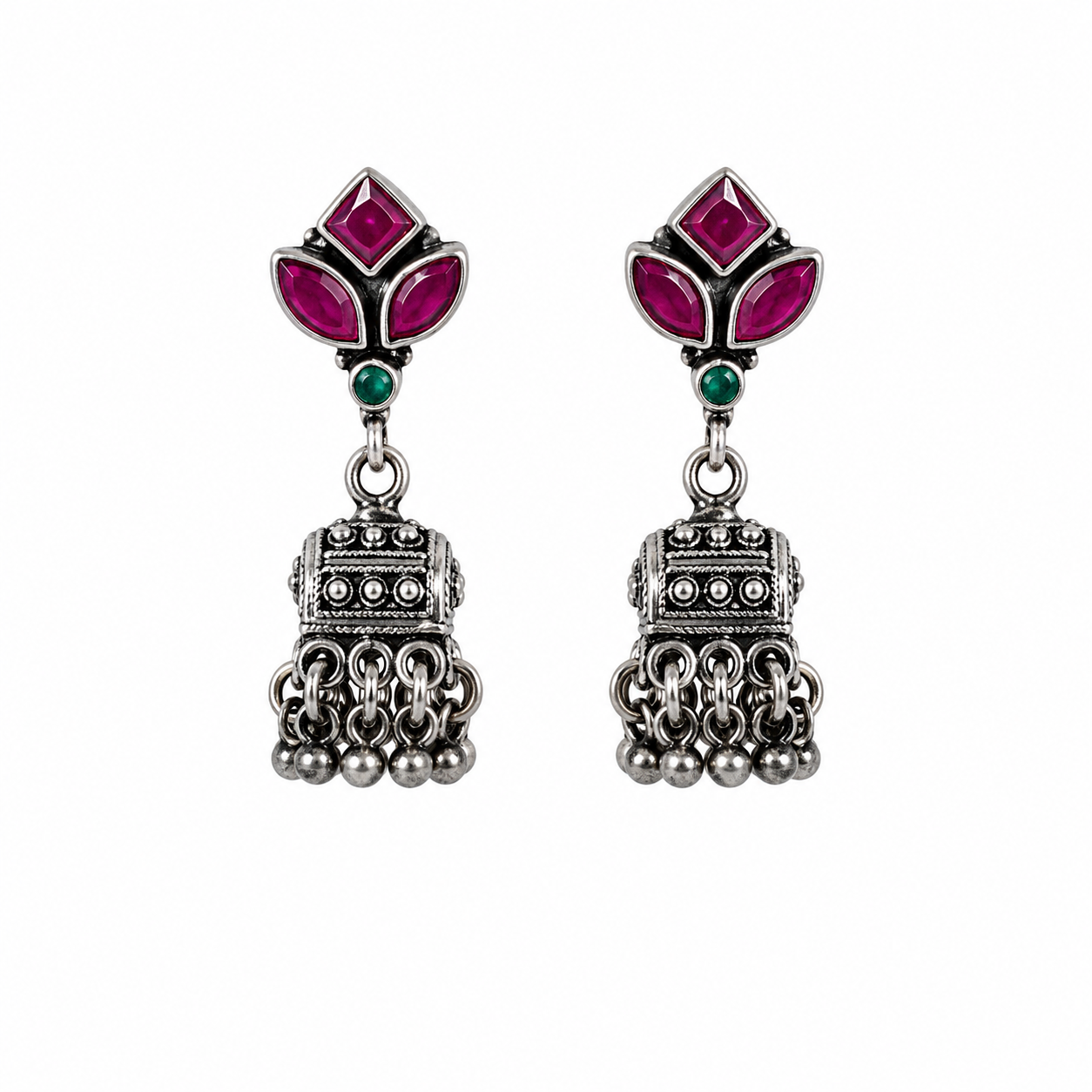 Ruby Leaf Jhumka -1 – 925 Sterling Silver – OYA by Gemkara view 1