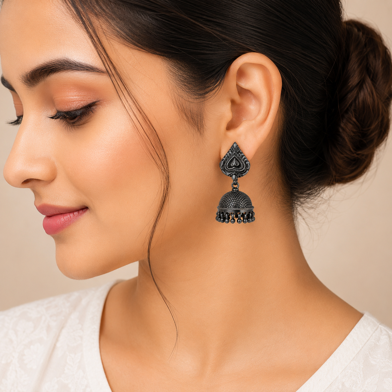 Antique Dome Jhumka – 925 Sterling Silver – OYA by Gemkara view 2
