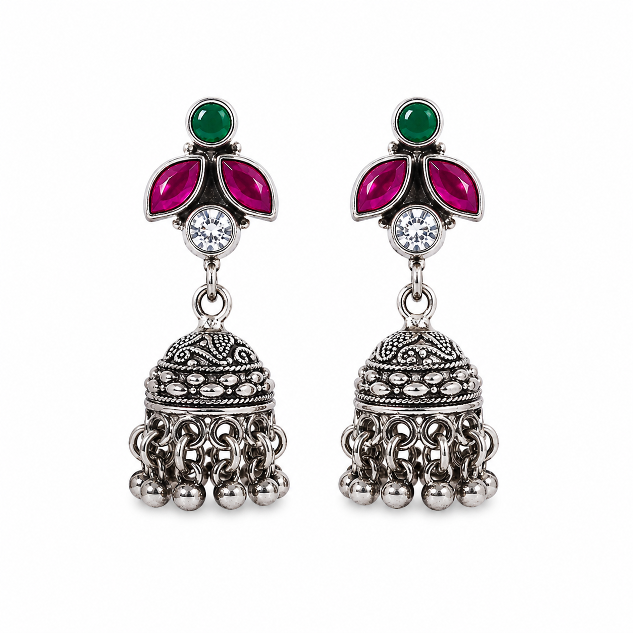 Ruby Bloom Jhumka – 925 Sterling Silver – OYA by Gemkara view 1