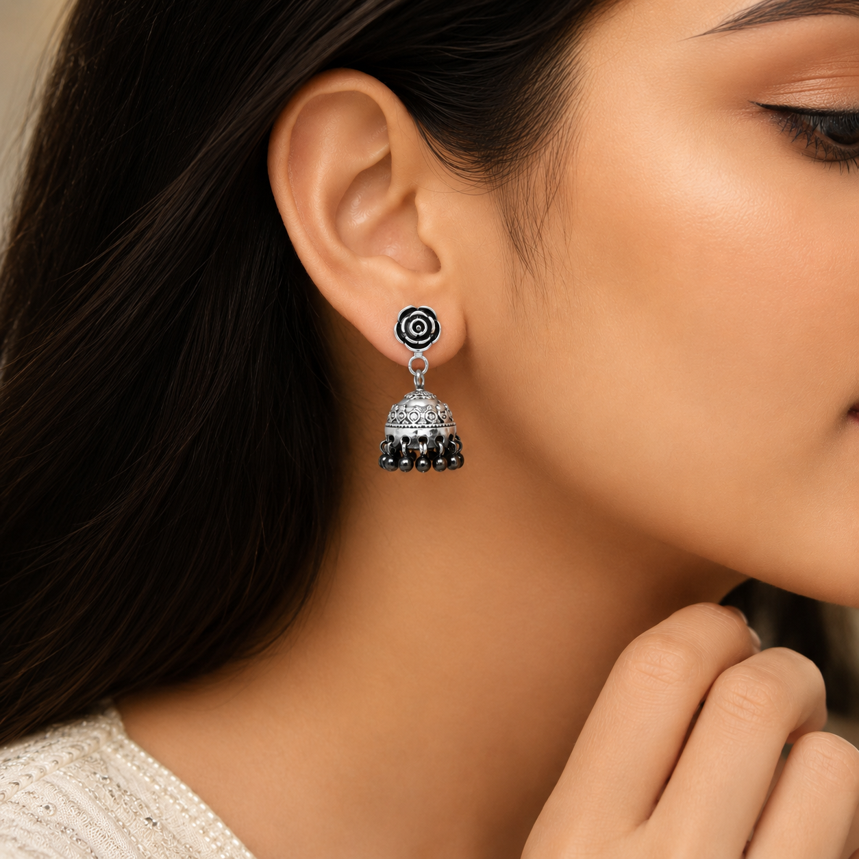 Flora Jhumka – 925 Sterling Silver – OYA by Gemkara view 2