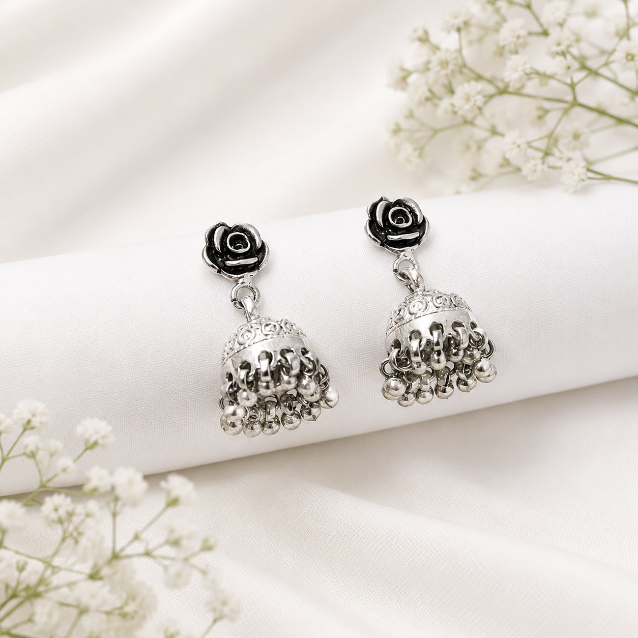 Flora Jhumka – 925 Sterling Silver – OYA by Gemkara view 3