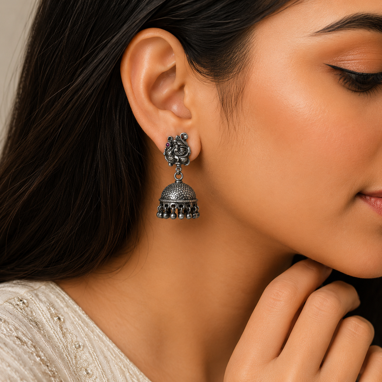 Mayura Jhumka – 925 Sterling Silver – OYA by Gemkara view 2