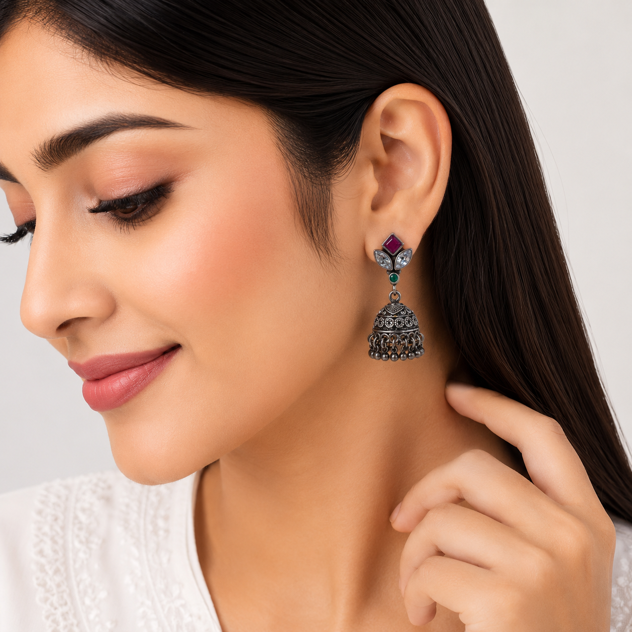 Ratna Jhumka – 925 Sterling Silver – OYA by Gemkara view 2