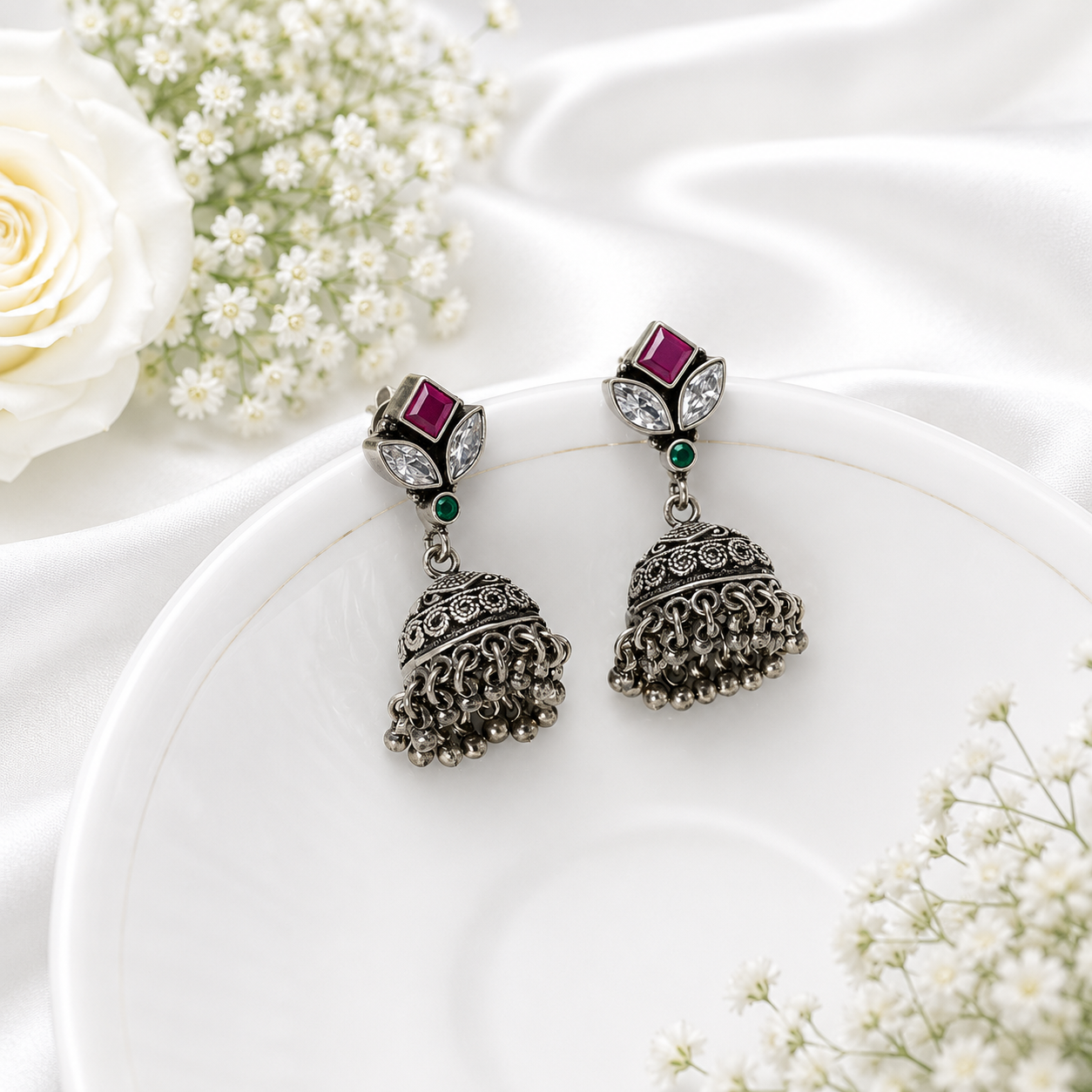 Ratna Jhumka – 925 Sterling Silver – OYA by Gemkara view 3