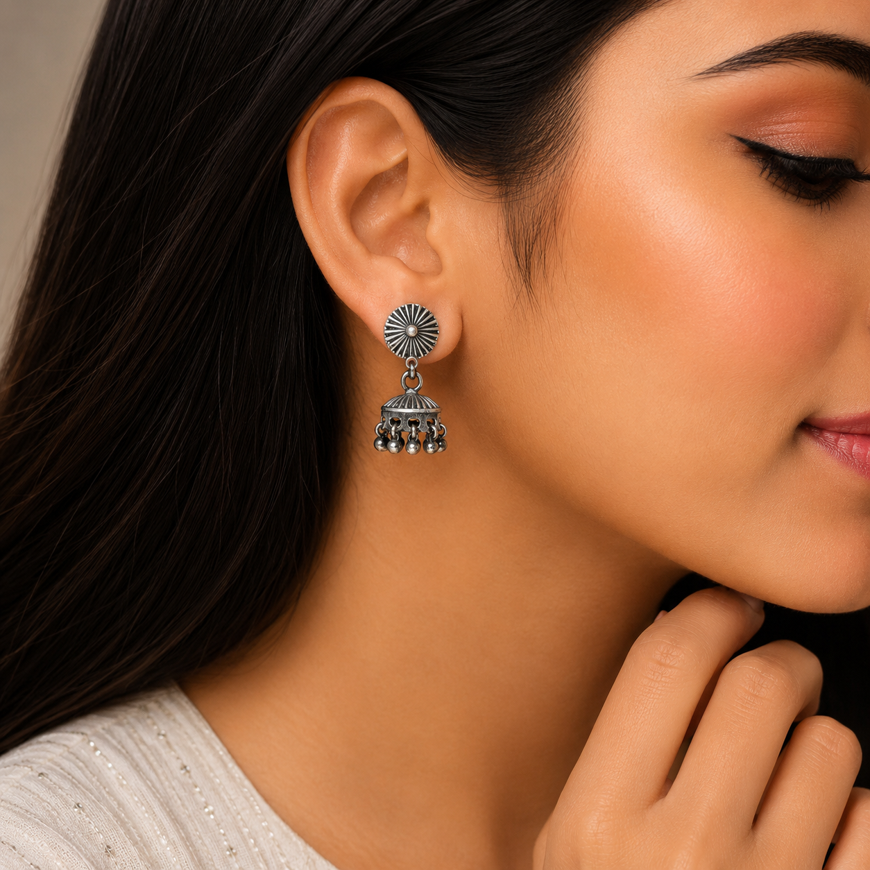 Divya Jhumka – 925 Sterling Silver – OYA by Gemkara view 2