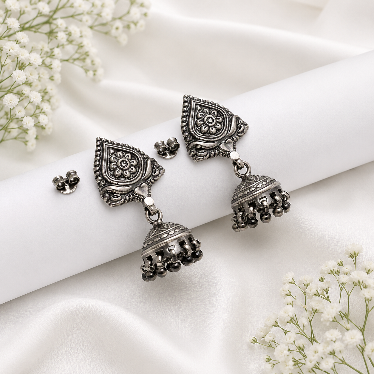 Noor Jhumka – 925 Sterling Silver – OYA by Gemkara view 3