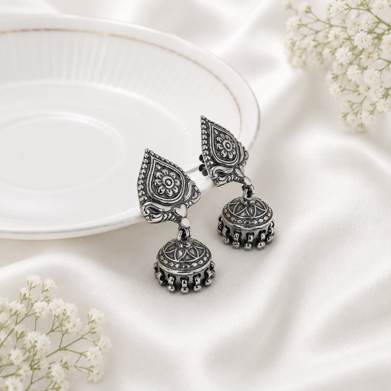 Noor Jhumka – 925 Sterling Silver – OYA by Gemkara view 4