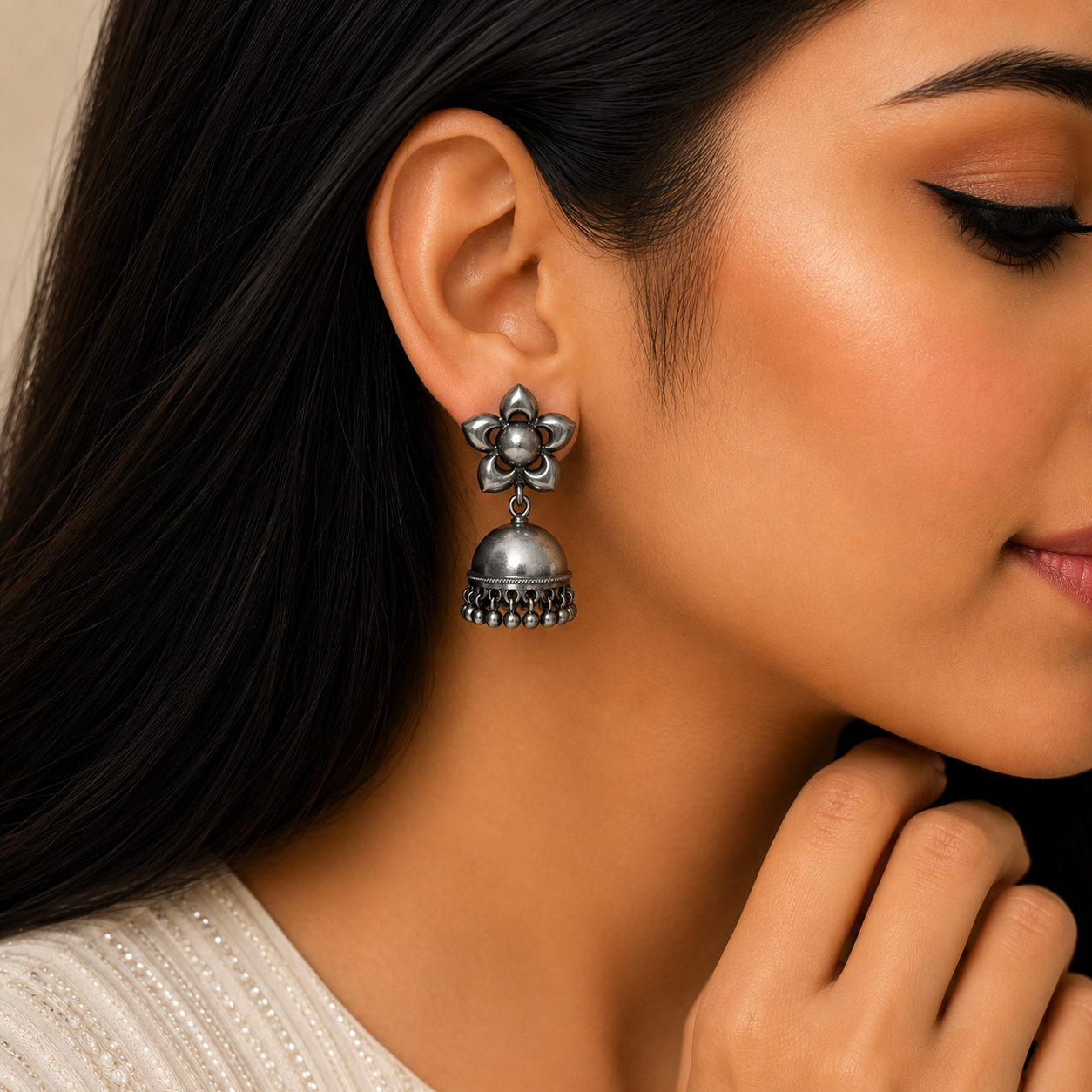 Blossom Jhumka – 925 Sterling Silver – OYA by Gemkara view 2