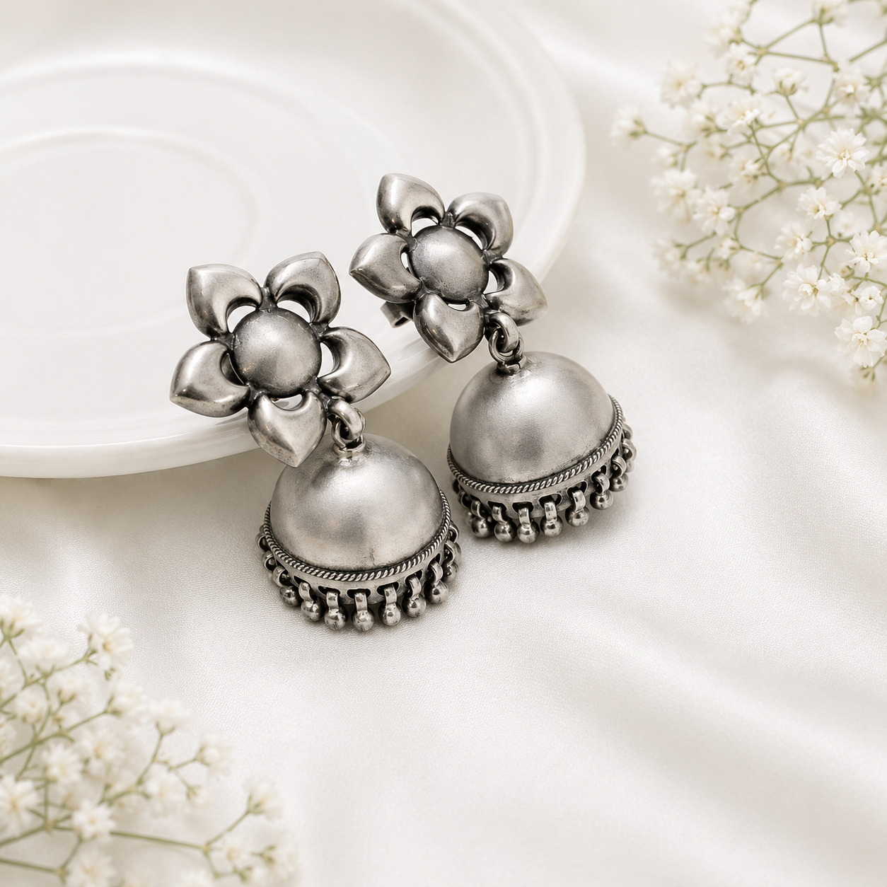 Blossom Jhumka – 925 Sterling Silver – OYA by Gemkara view 3