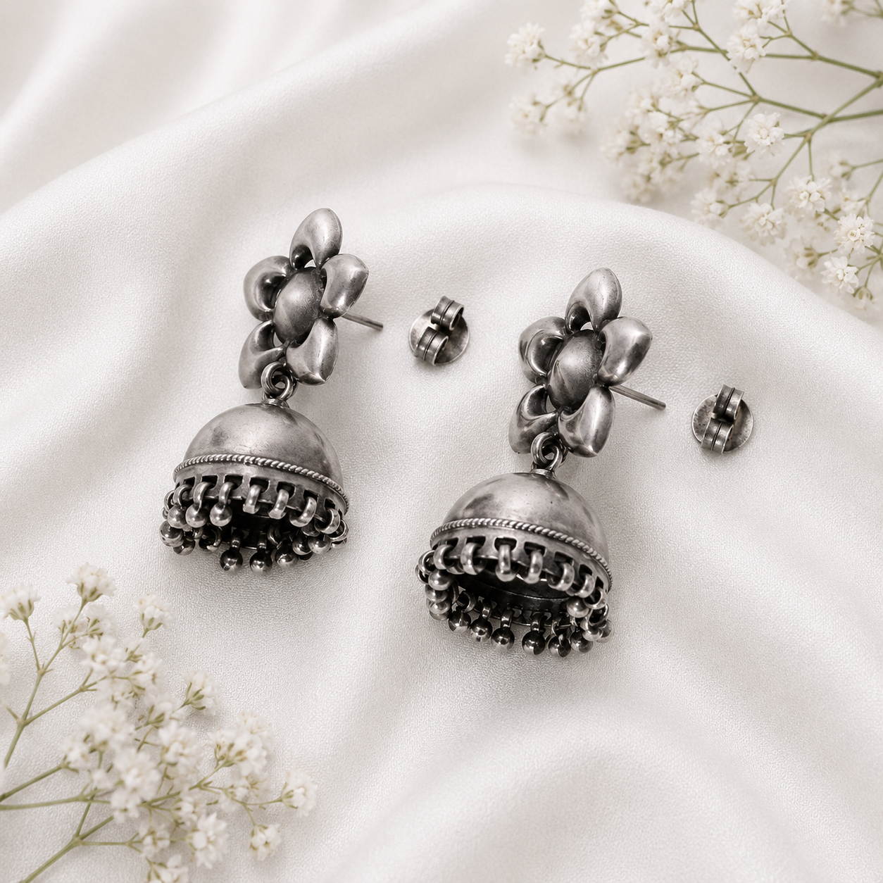 Blossom Jhumka – 925 Sterling Silver – OYA by Gemkara view 4