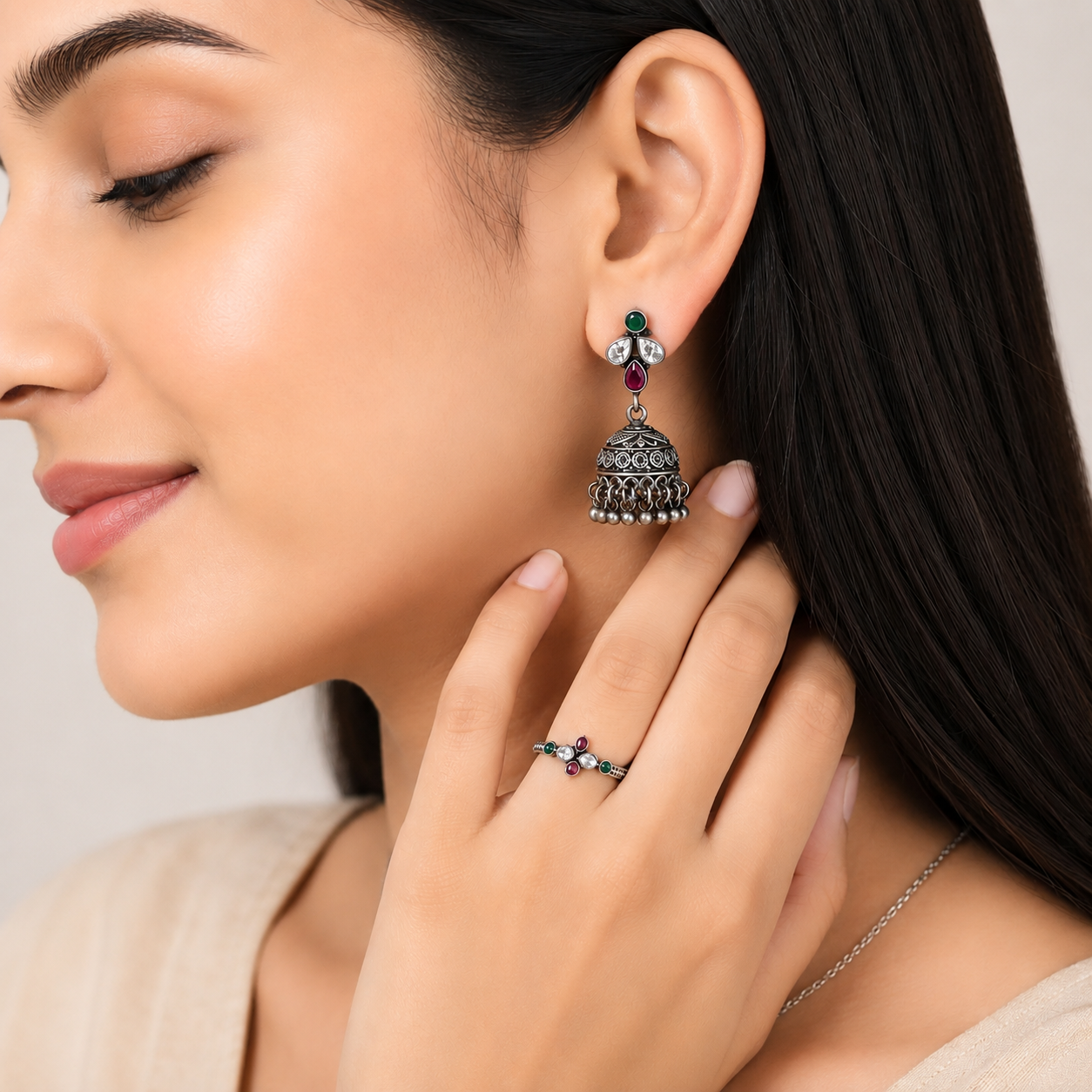 Triveni Jhumka – 925 Sterling Silver – OYA by Gemkara view 2