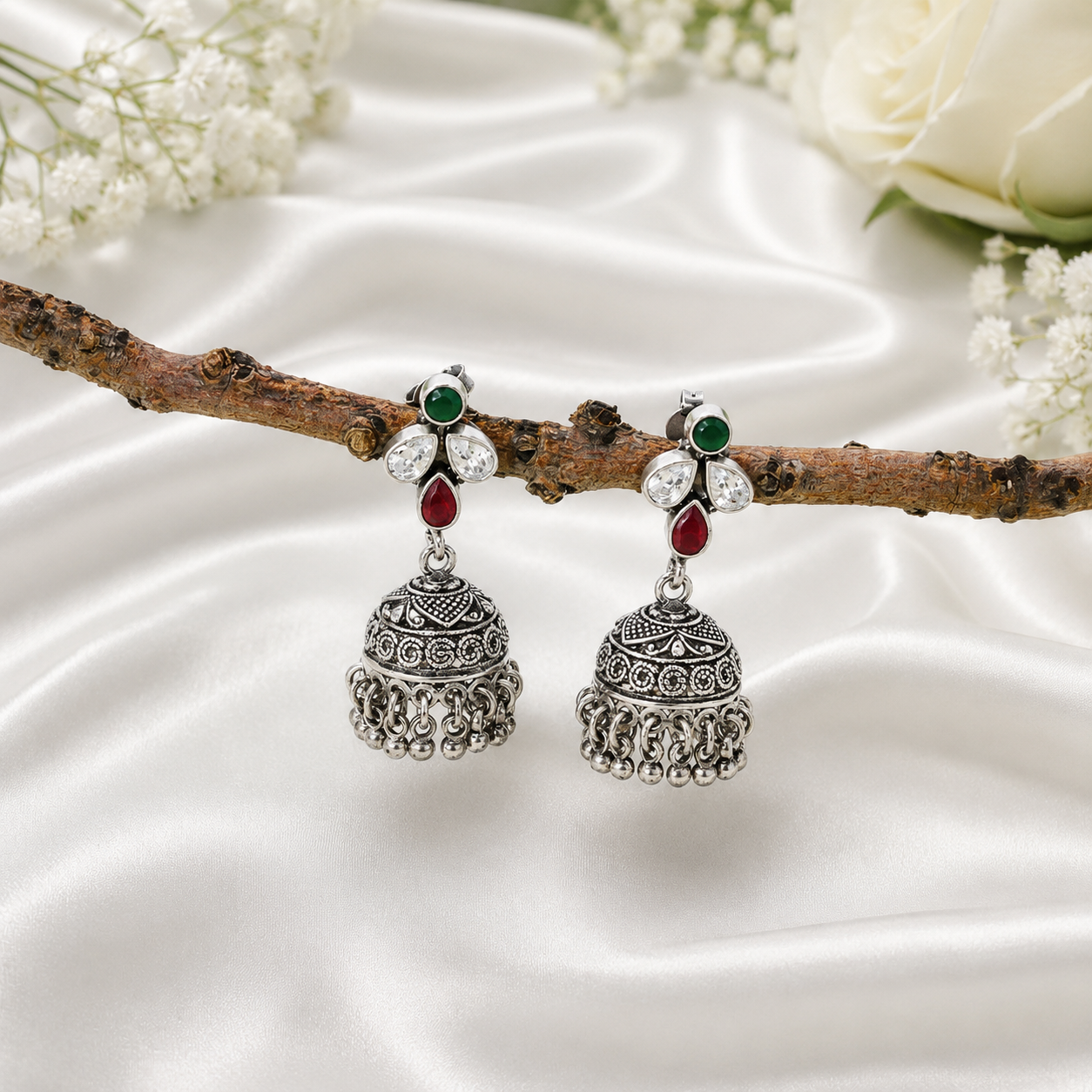Triveni Jhumka – 925 Sterling Silver – OYA by Gemkara view 4