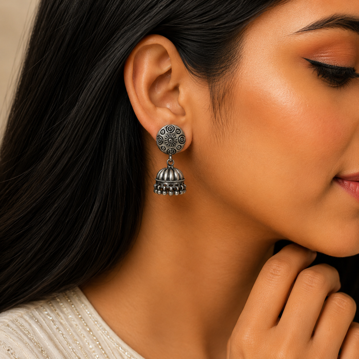 Surya Jhumka – 925 Sterling Silver – OYA by Gemkara view 2