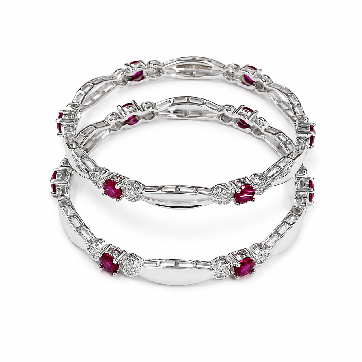 Ruby Link Bangle – 925 Sterling Silver – OYA by Gemkara view 3