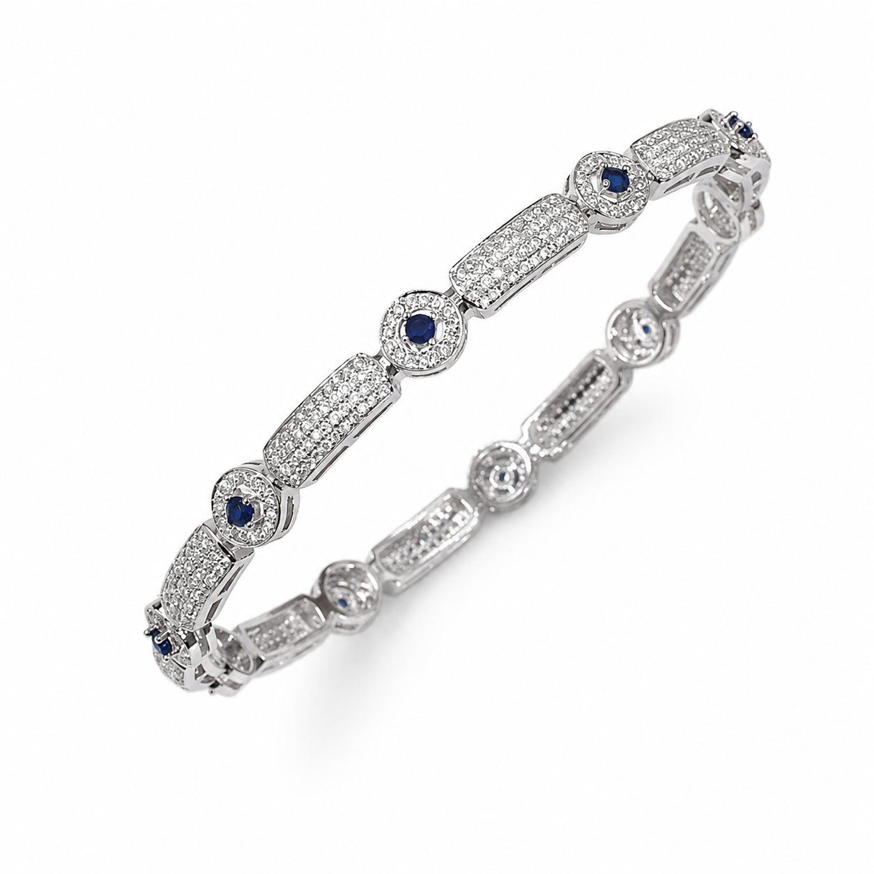 Sapphire Link Bangle – 925 Sterling Silver – OYA by Gemkara view 2