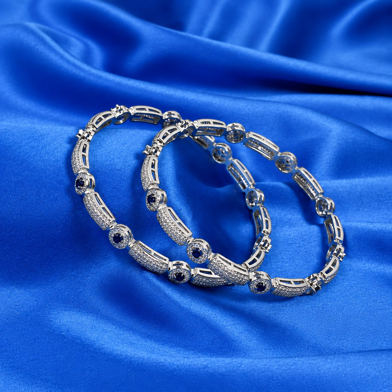 Sapphire Link Bangle – 925 Sterling Silver – OYA by Gemkara view 3