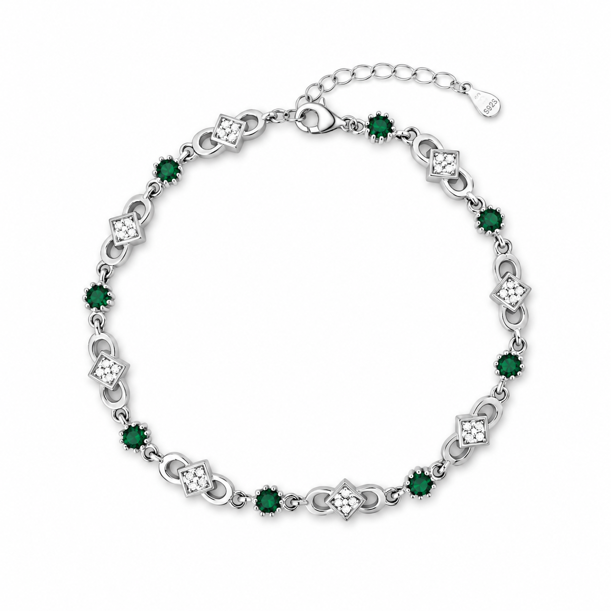 Emerald Link Bracelet – 925 Sterling Silver – OYA by Gemkara view 1