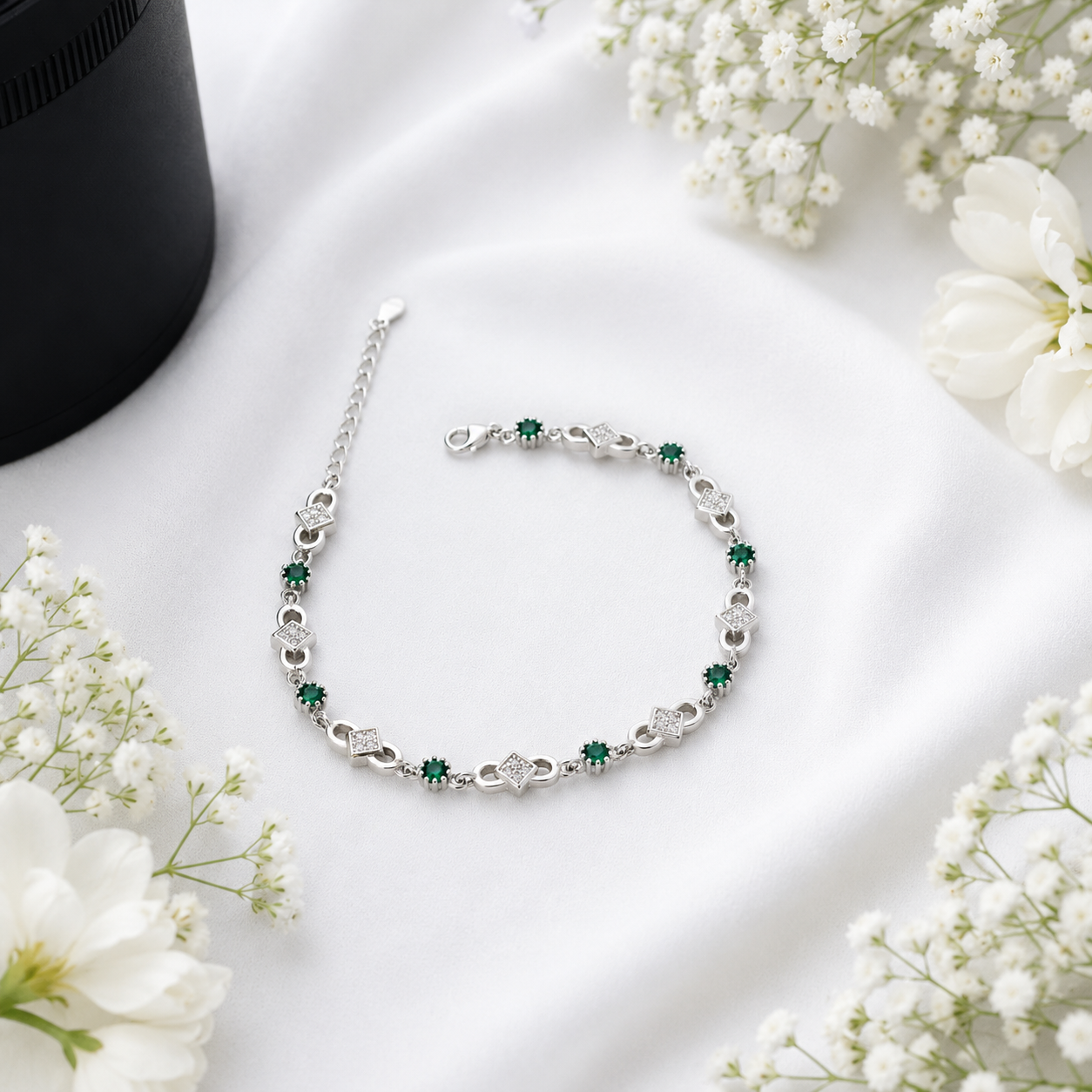 Emerald Link Bracelet – 925 Sterling Silver – OYA by Gemkara view 2