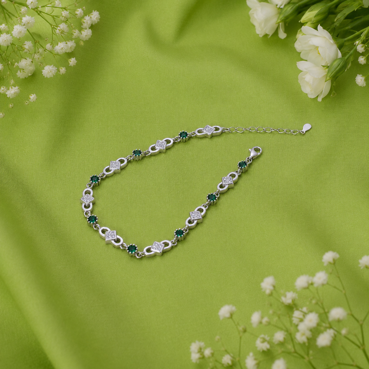 Emerald Link Bracelet – 925 Sterling Silver – OYA by Gemkara view 3