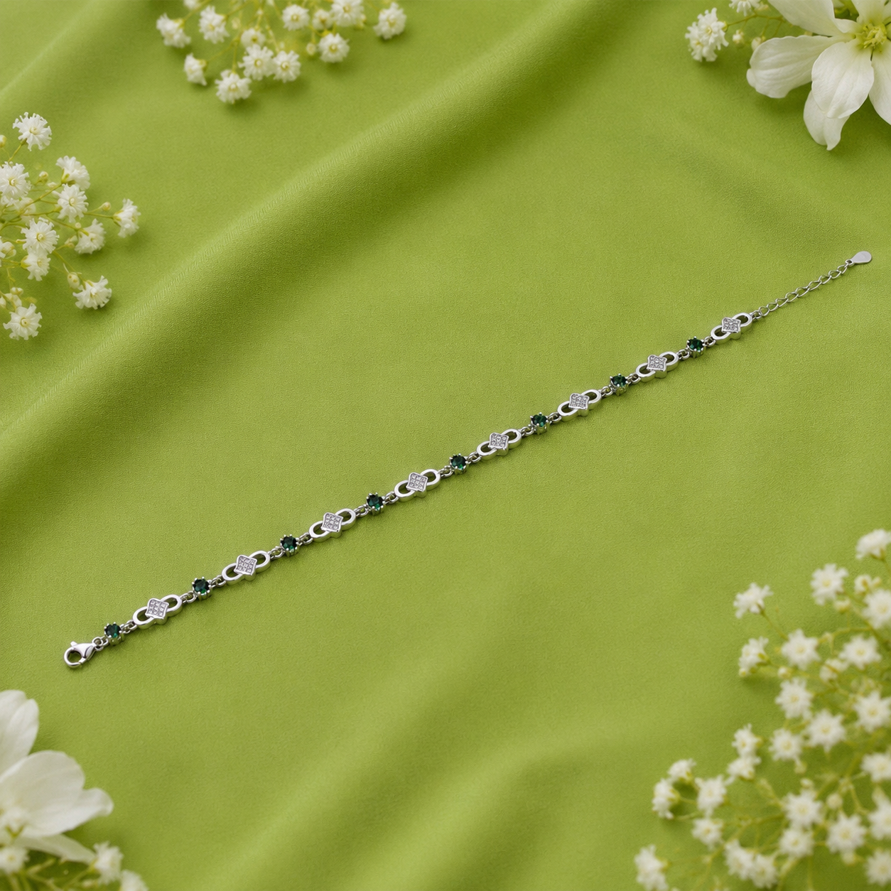 Emerald Link Bracelet – 925 Sterling Silver – OYA by Gemkara view 4