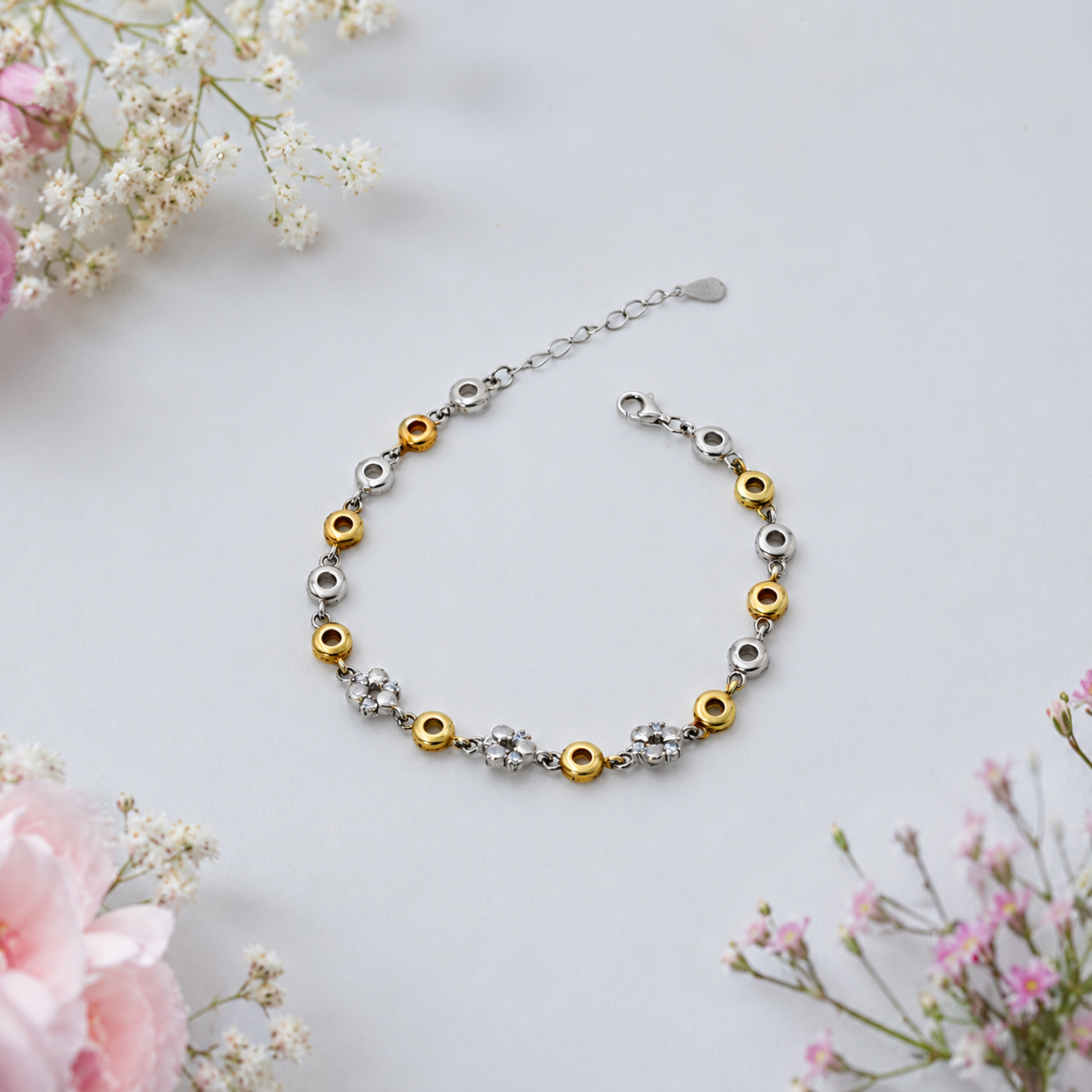 Two-Tone Floral Bracelet – 925 Sterling Silver – OYA by Gemkara view 2