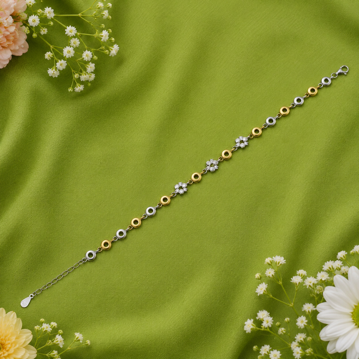 Two-Tone Floral Bracelet – 925 Sterling Silver – OYA by Gemkara view 3