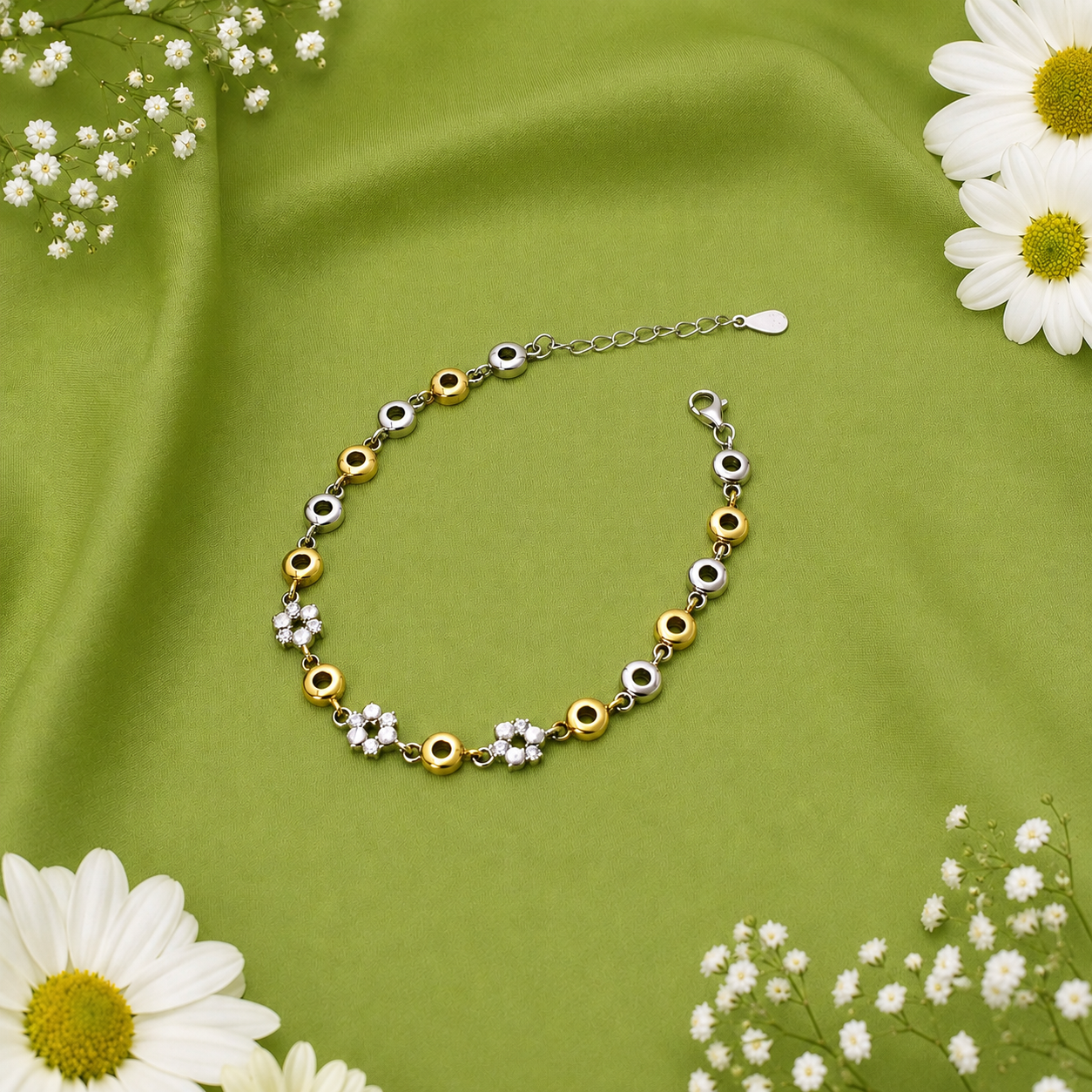 Two-Tone Floral Bracelet – 925 Sterling Silver – OYA by Gemkara view 4
