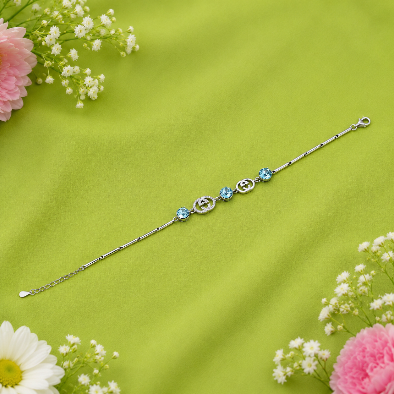 Turquoise Link Bracelet – 925 Sterling Silver – OYA by Gemkara view 3