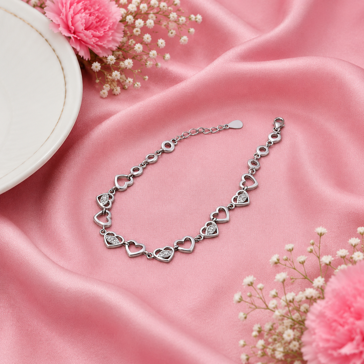 Heart Link Bracelet – 925 Sterling Silver – OYA by Gemkara view 3