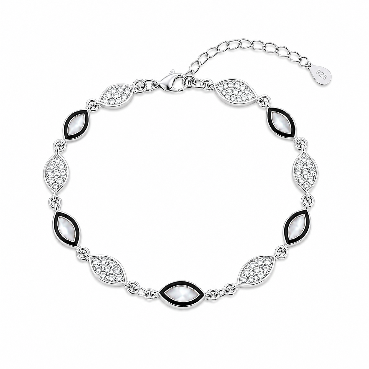 Marquise Link Bracelet – 925 Sterling Silver – OYA by Gemkara view 1
