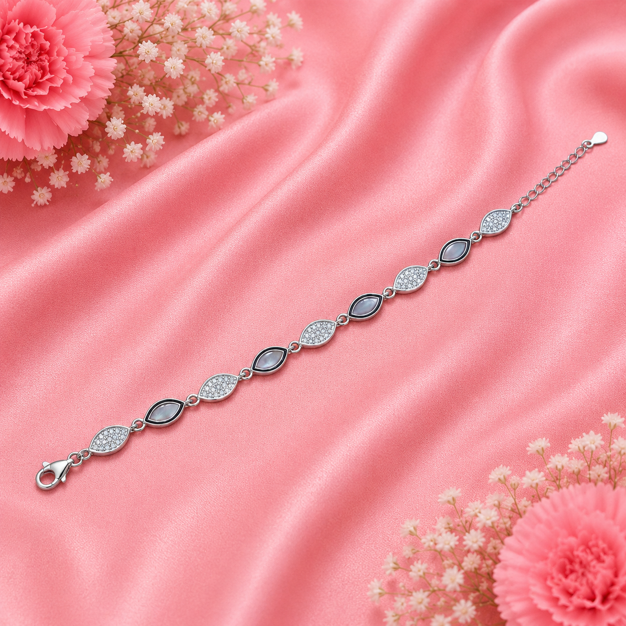 Marquise Link Bracelet – 925 Sterling Silver – OYA by Gemkara view 2