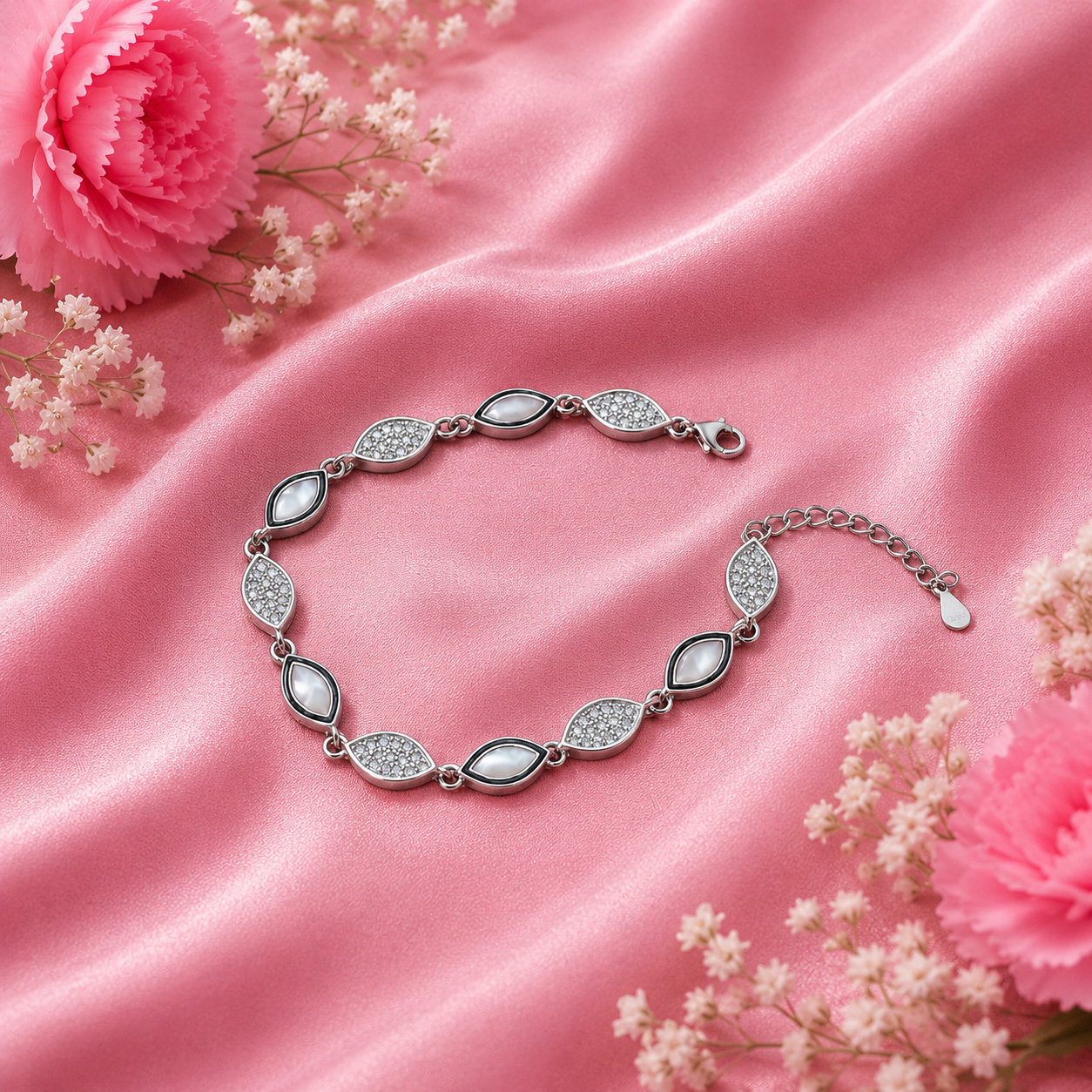 Marquise Link Bracelet – 925 Sterling Silver – OYA by Gemkara view 3