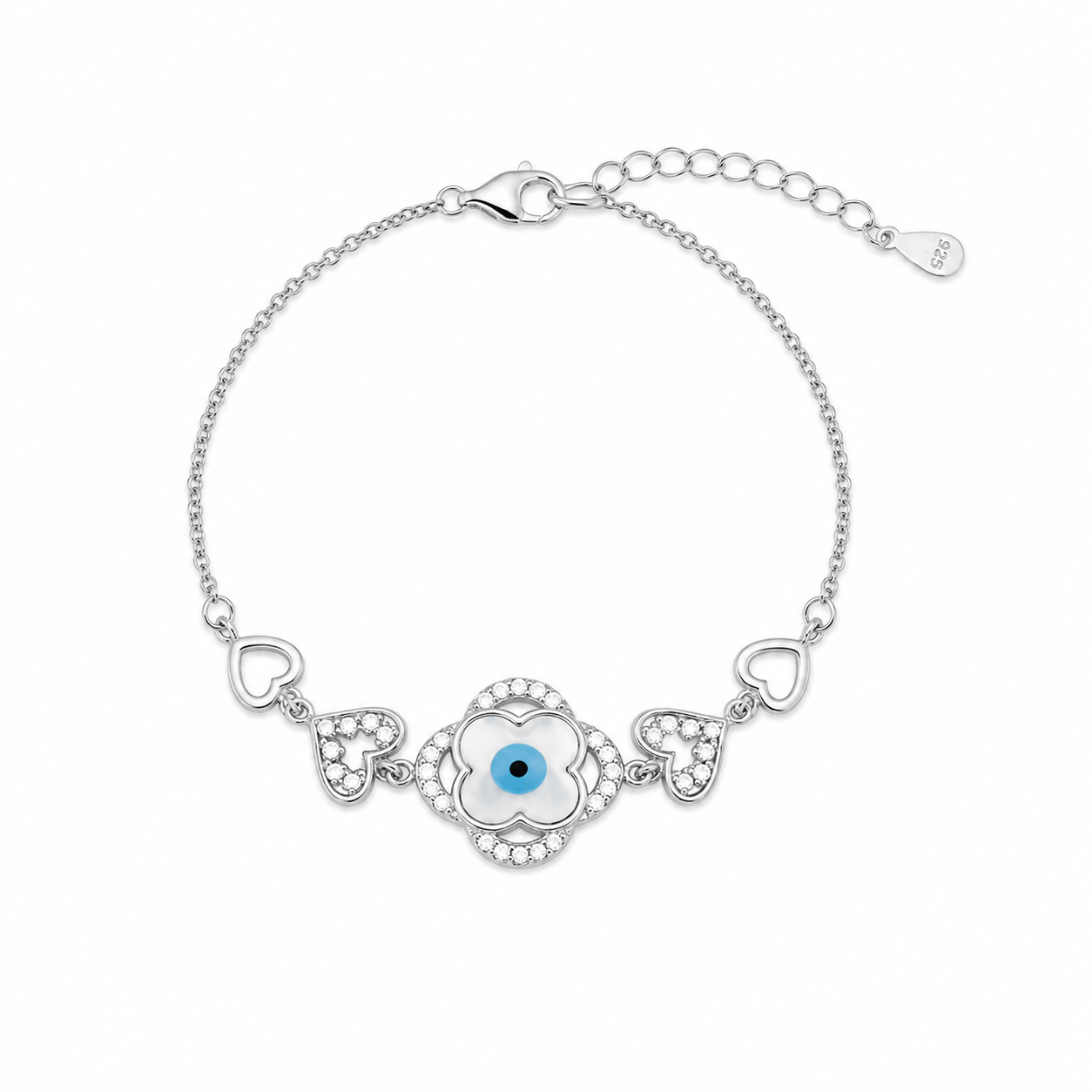 Evil Eye Clover Bracelet – 925 Sterling Silver – OYA by Gemkara view 1