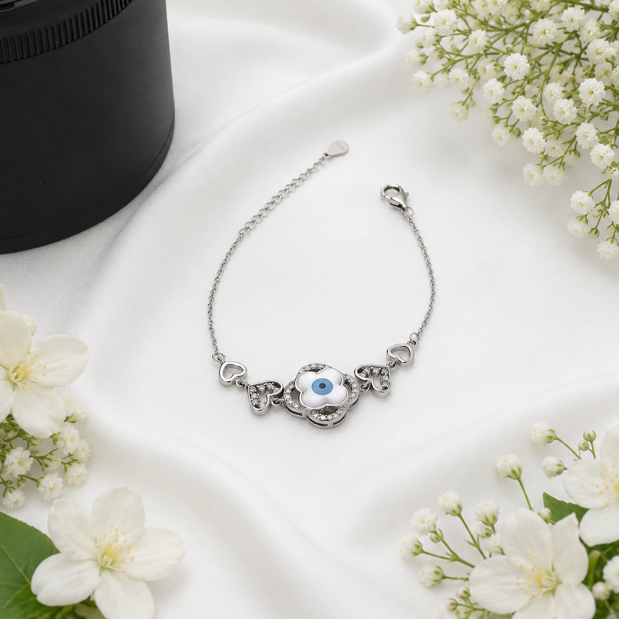 Evil Eye Clover Bracelet – 925 Sterling Silver – OYA by Gemkara view 2