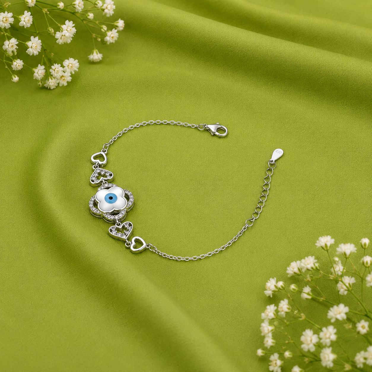 Evil Eye Clover Bracelet – 925 Sterling Silver – OYA by Gemkara view 4