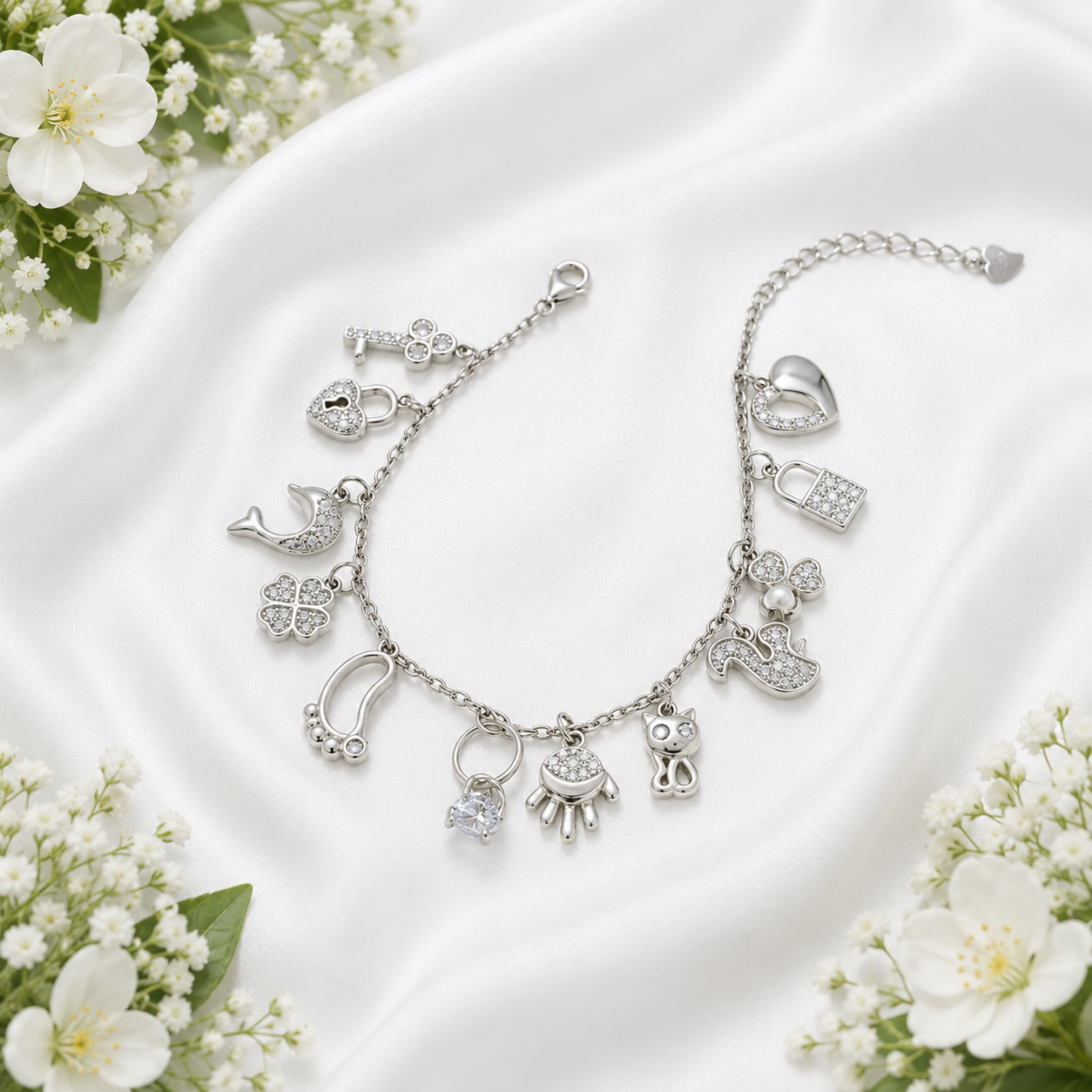Multi Charm Bracelet -81 – 925 Sterling Silver – OYA by Gemkara view 2