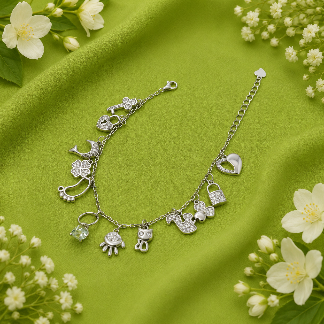 Multi Charm Bracelet -81 – 925 Sterling Silver – OYA by Gemkara view 3