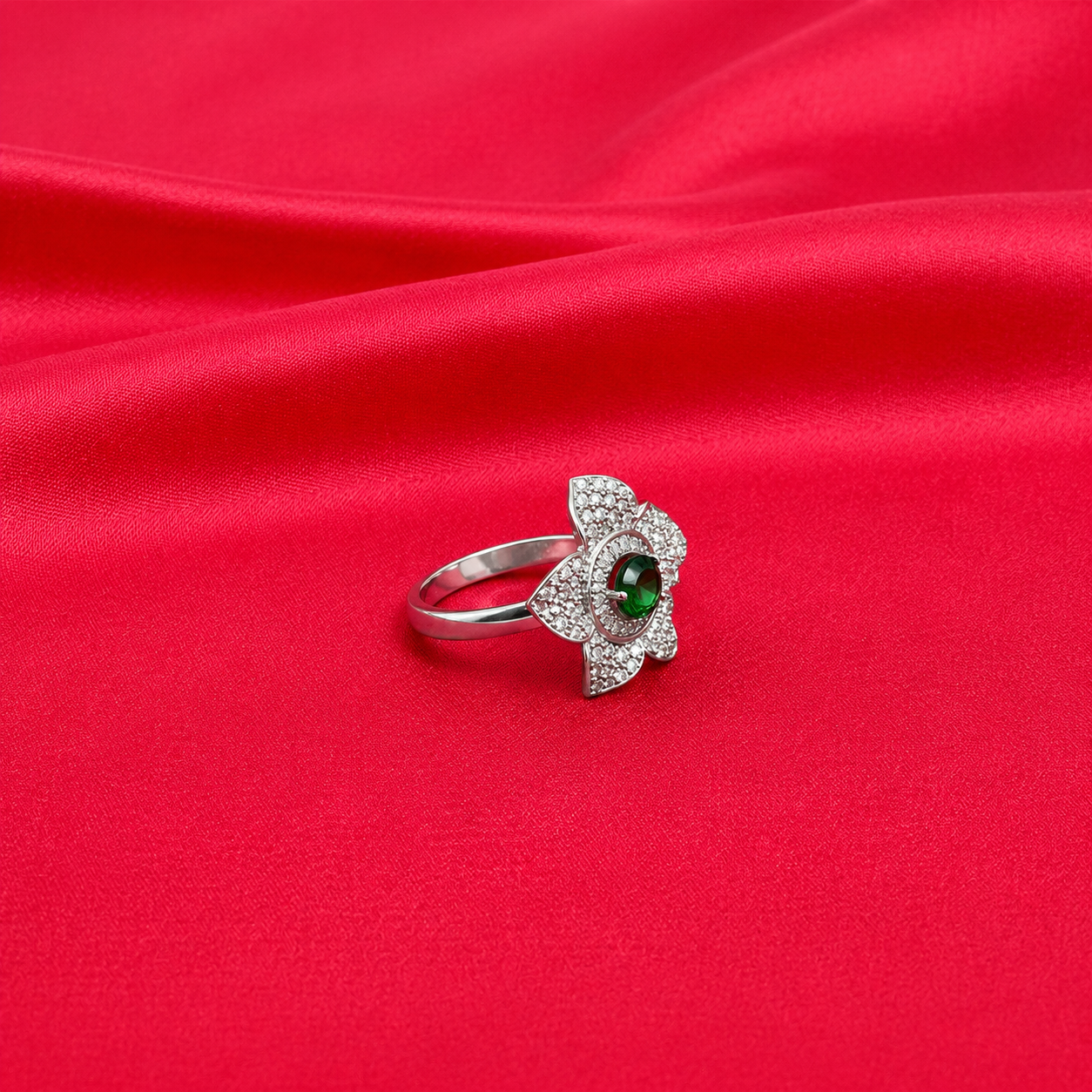 Emerald Petal Ring – 925 Sterling Silver – OYA by Gemkara view 2