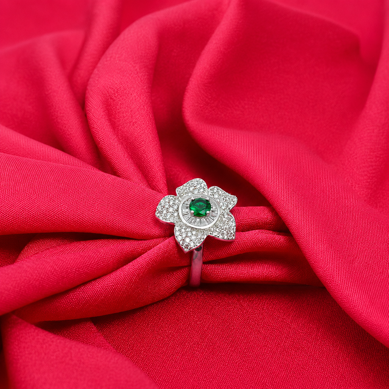 Emerald Petal Ring – 925 Sterling Silver – OYA by Gemkara view 4