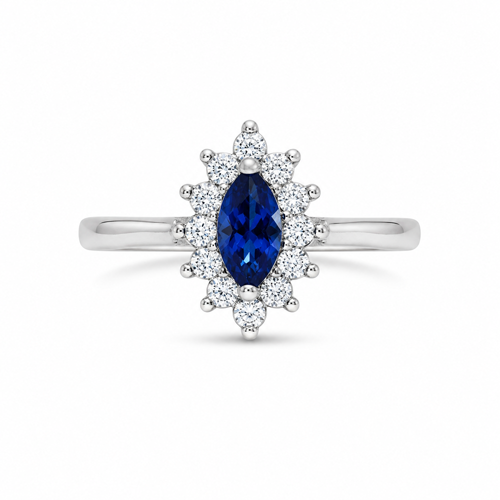 Blue Sapphire Halo Ring – 925 Sterling Silver – OYA by Gemkara view 1