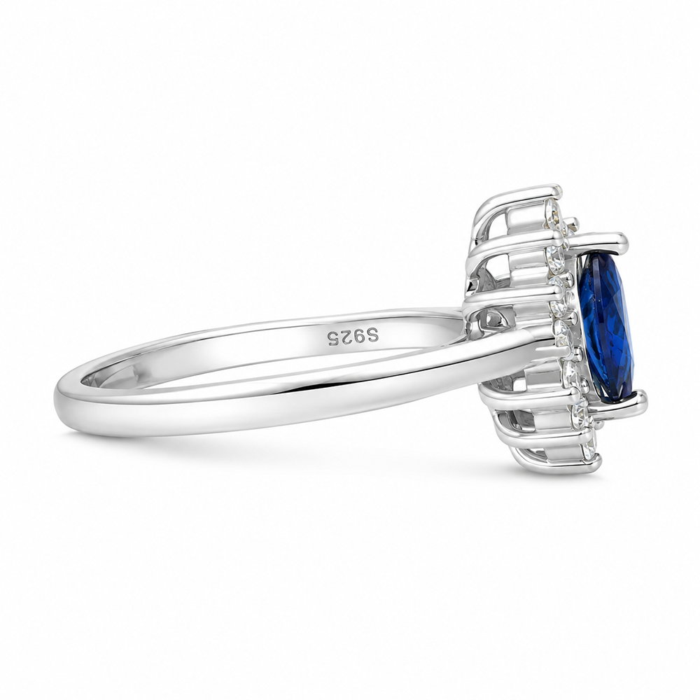 Blue Sapphire Halo Ring – 925 Sterling Silver – OYA by Gemkara view 2
