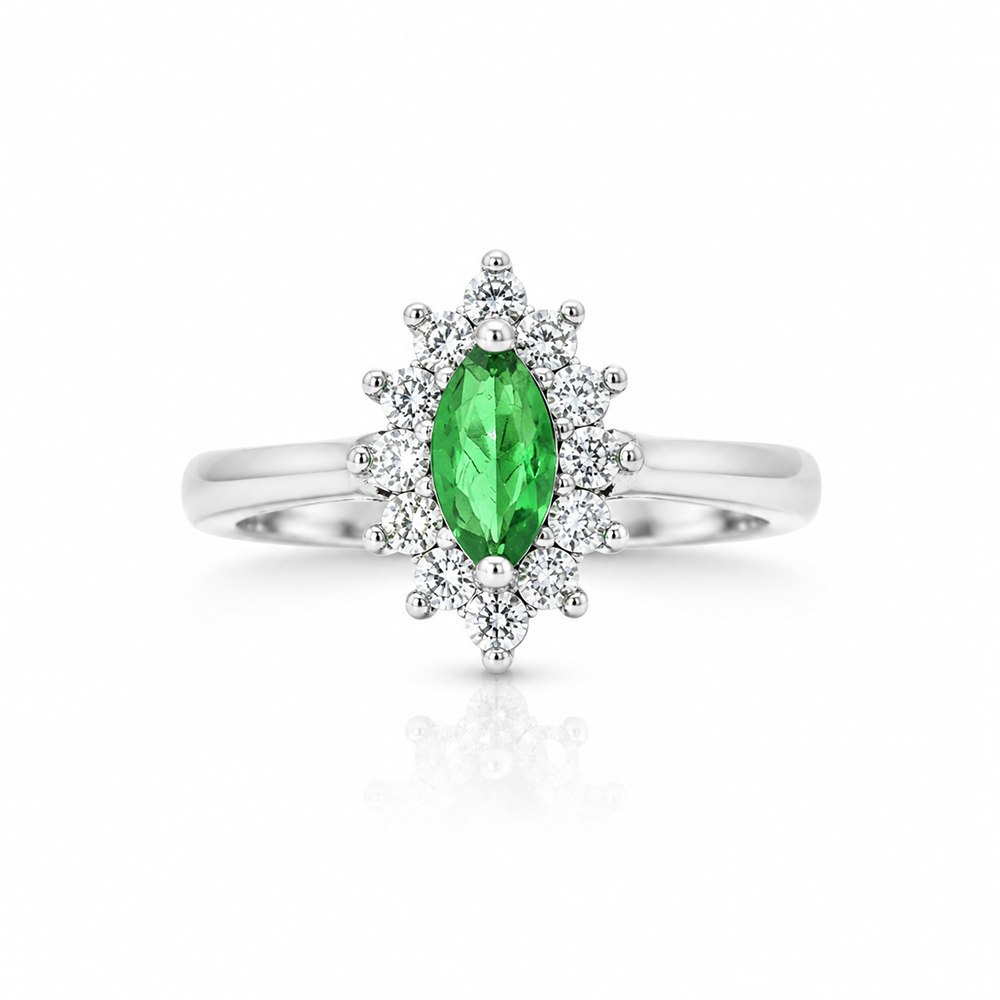 Emerald Halo Ring – 925 Sterling Silver – OYA by Gemkara view 1