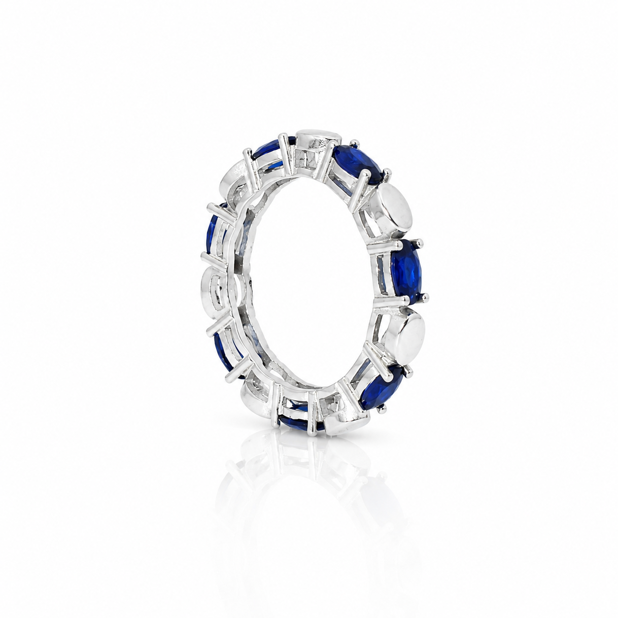 Blue Sapphire Eternity Band Ring – 925 Sterling Silver – OYA by Gemkara view 1