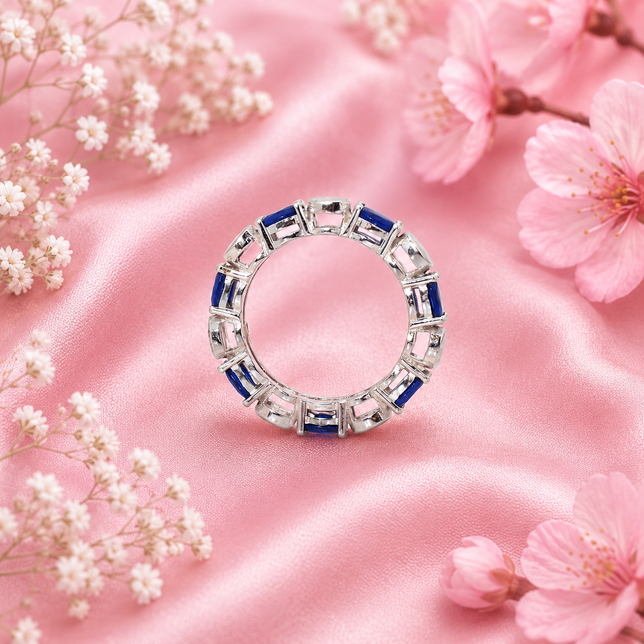 Blue Sapphire Eternity Band Ring – 925 Sterling Silver – OYA by Gemkara view 2