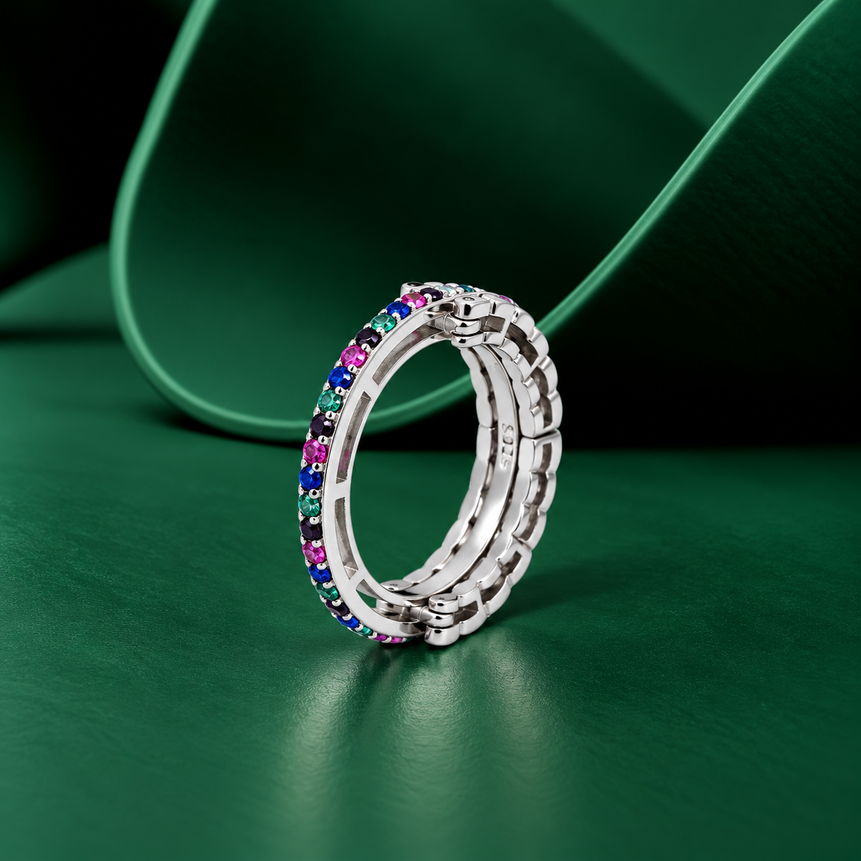 Multicolor CZ Ring – 925 Sterling Silver – OYA by Gemkara view 3