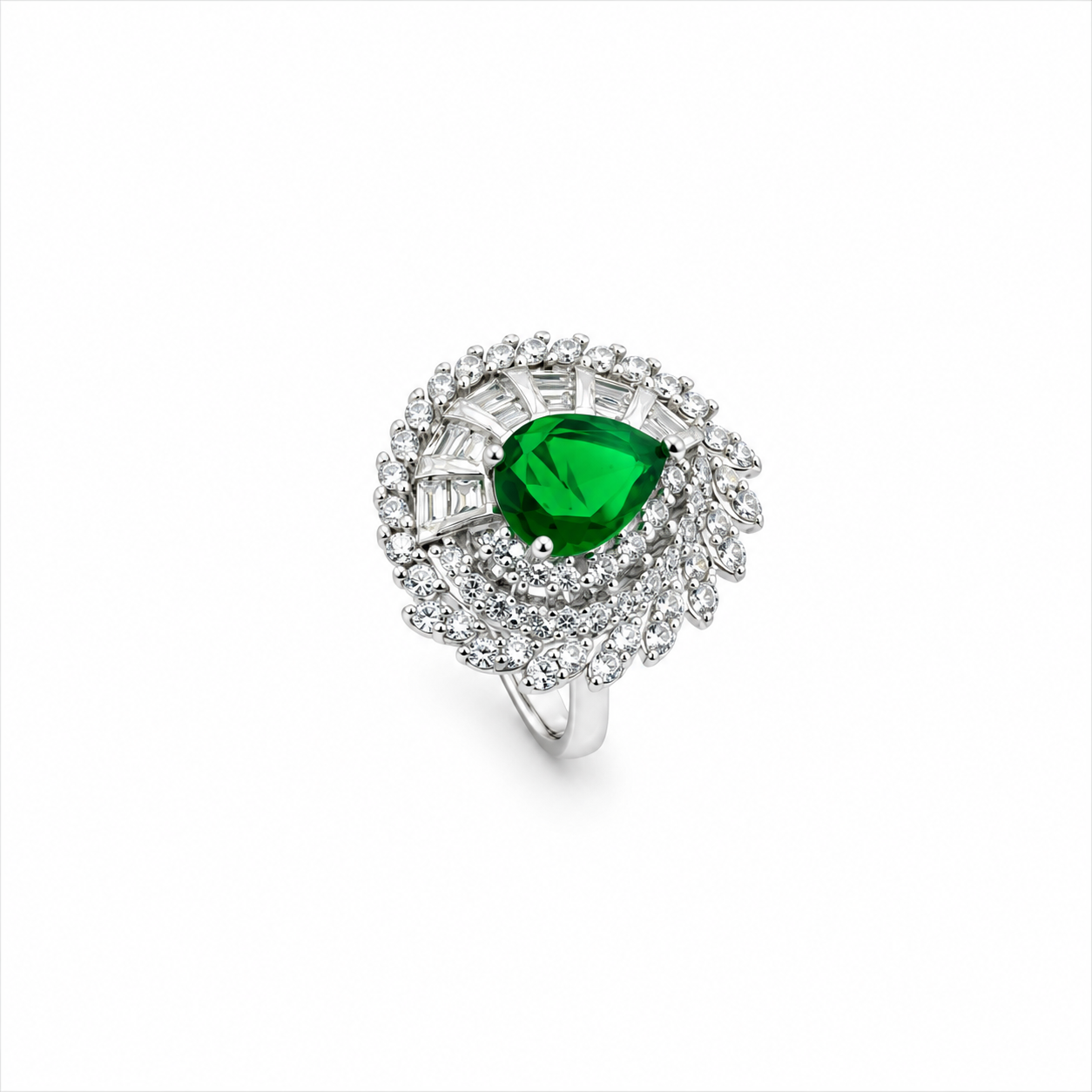 Emerald Whirl Ring – 925 Sterling Silver – OYA by Gemkara view 1