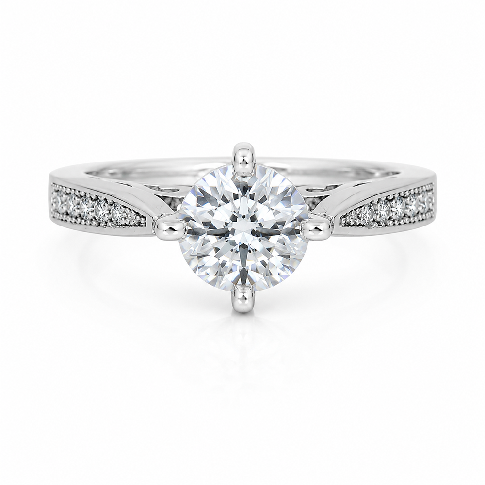 Round Cut Diamond Solitaire Ring – 925 Sterling Silver – OYA by Gemkara view 1