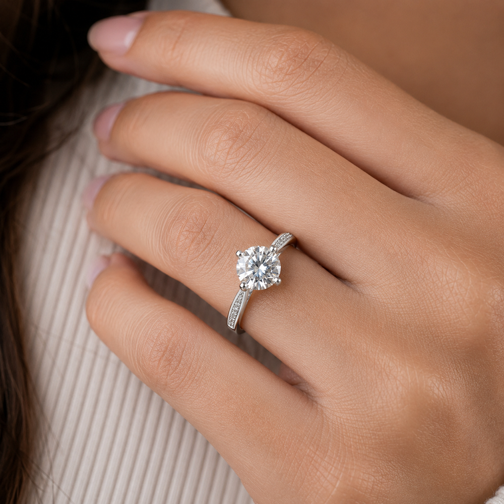Round Cut Diamond Solitaire Ring – 925 Sterling Silver – OYA by Gemkara view 4