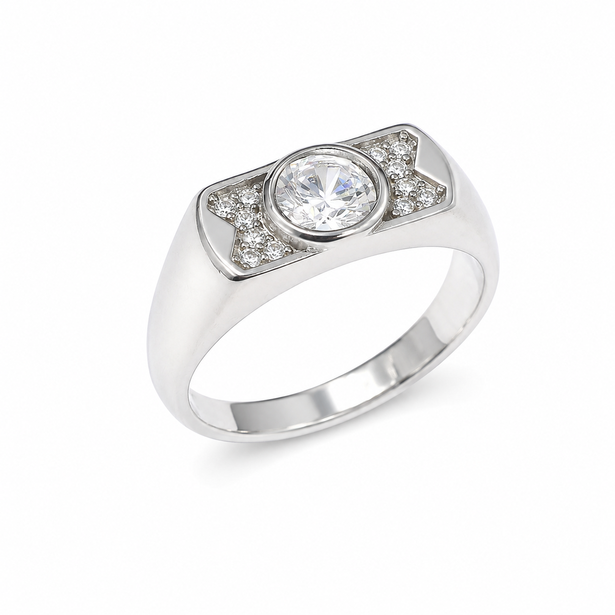 Men’s Silver Oval CZ Ring – OYA by Gemkara view 1